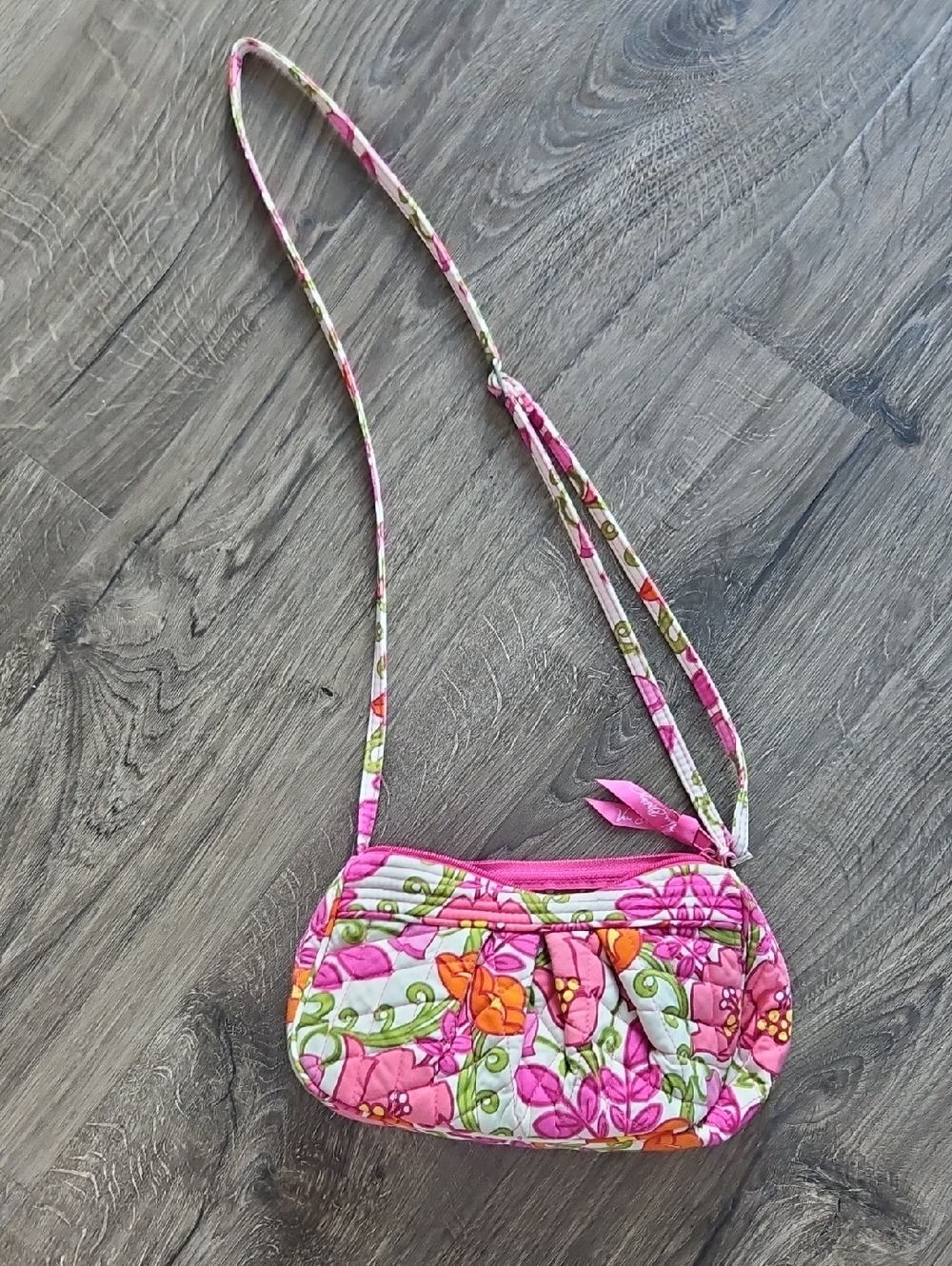 Quilted Floral Crossbody Bag in Pink & Orange